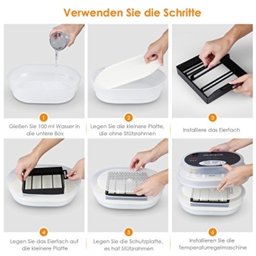 Amzdeal Inkubator, Vollautomatische Brutmaschine, Motorbrüter Hühner, Brutapparat mit LED Temperaturanzeige und Präzieser Temperaturfühler, Temperatur und Feuchtigkeitsregulierung, für 9-12 Hühnereier - 4