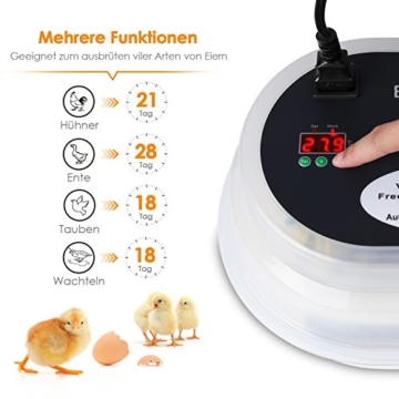 Amzdeal Inkubator, Vollautomatische Brutmaschine, Motorbrüter Hühner, Brutapparat mit LED Temperaturanzeige und Präzieser Temperaturfühler, Temperatur und Feuchtigkeitsregulierung, für 9-12 Hühnereier - 5