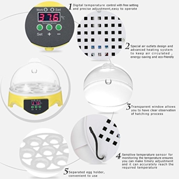 Anself Mini Inkubator Automatik Motorbrüter Brutgerät für 7 Eier - 3