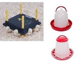 Kükenwärmeplatte Wärmeplatte für Küken 30 x 30 cm Set 1 mit Tränke und Futtersilo - 1