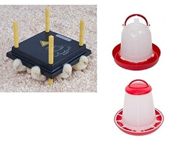 Kükenwärmeplatte Wärmeplatte für Küken 30 x 30 cm Set 1 mit Tränke und Futtersilo - 1