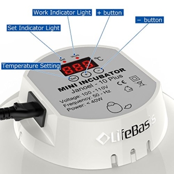 LifeBasis Brutmaschine Vollautomatisch Hühner Eier Brutgerät Brutapparat Brutkasten Brüter Flächenbrüter Eier Inkubator für 10 Eier mit Transparenter Deckel Automatische Temperatur und Luftfeuchtigkeits Kontrolle - 6