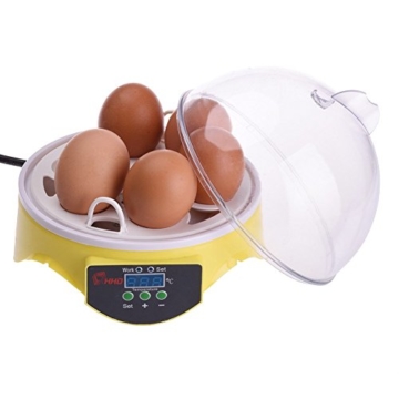 Mini Motorbrüter Inkubator, HimanJie Vollautomatische Brutmaschine, Motorbrüter Hühner, Brutapparat mit LED Temperaturanzeige und Temperaturfühler, für 7 Hühnereier (Weiß-1) - 2