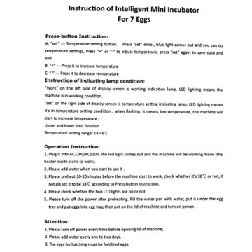 Mini Motorbrüter Inkubator, HimanJie Vollautomatische Brutmaschine, Motorbrüter Hühner, Brutapparat mit LED Temperaturanzeige und Temperaturfühler, für 7 Hühnereier (Weiß-1) - 5