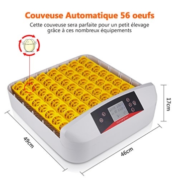 Sailnovo Brutmaschine, Inkubator, Eier, automatisch, 56 Eier, Intelligent, Digital, Inkubationsgerät, Schlüpfen von Küken, Brutmaschine (FBA) - 2